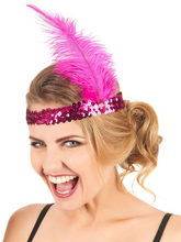 Nessiworld Fuchsia Color Feather Charleston Hair Band